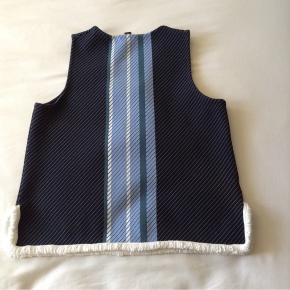 Ann Taylor blue striped sleeveless sweater fringe hem size medium Careerwear - Picture 4 of 9